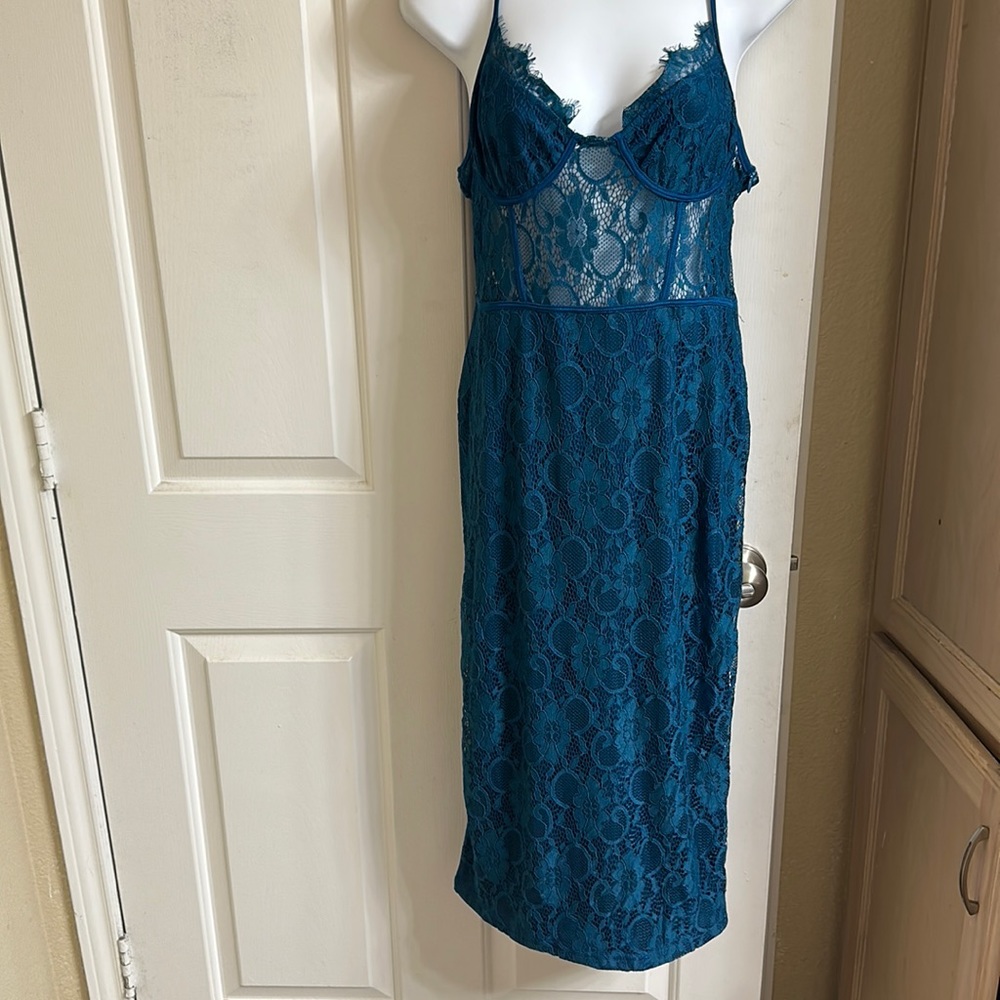 BooHoo Night Teal Lace Midi Dress
